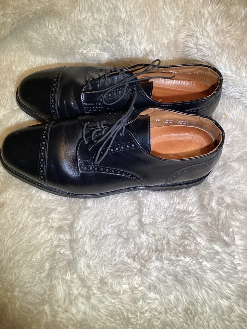 Allen almonds black leather wingtip derby blucher shoes size 10